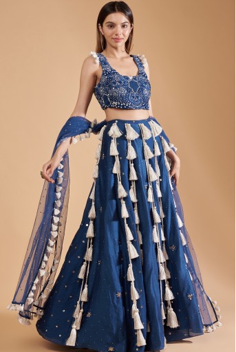 PS-LH0054-V  Teal Blue Embroidered Choli With Lehenga And Dupatta