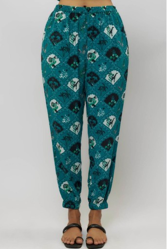 PS-PT0009-U  Teal Printed Crepe Top With Jogger Pant