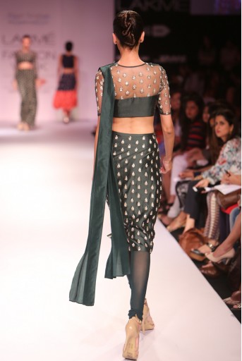 PS-FW275 Veda Emerald Green Silkmul and Tulle Choli with Fitted Churidar Skirt and Silk Pleated Dupatta