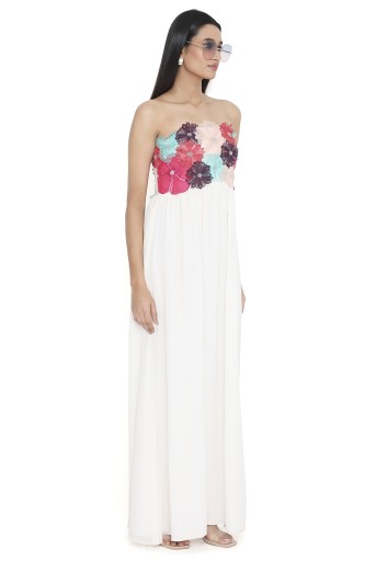 PS-DR0046-A  Viola Off White 3D Flower Embroidered Maxi Dress