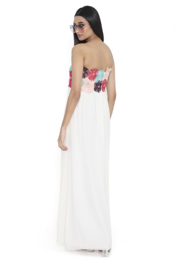 PS-DR0046-A  Viola Off White 3D Flower Embroidered Maxi Dress