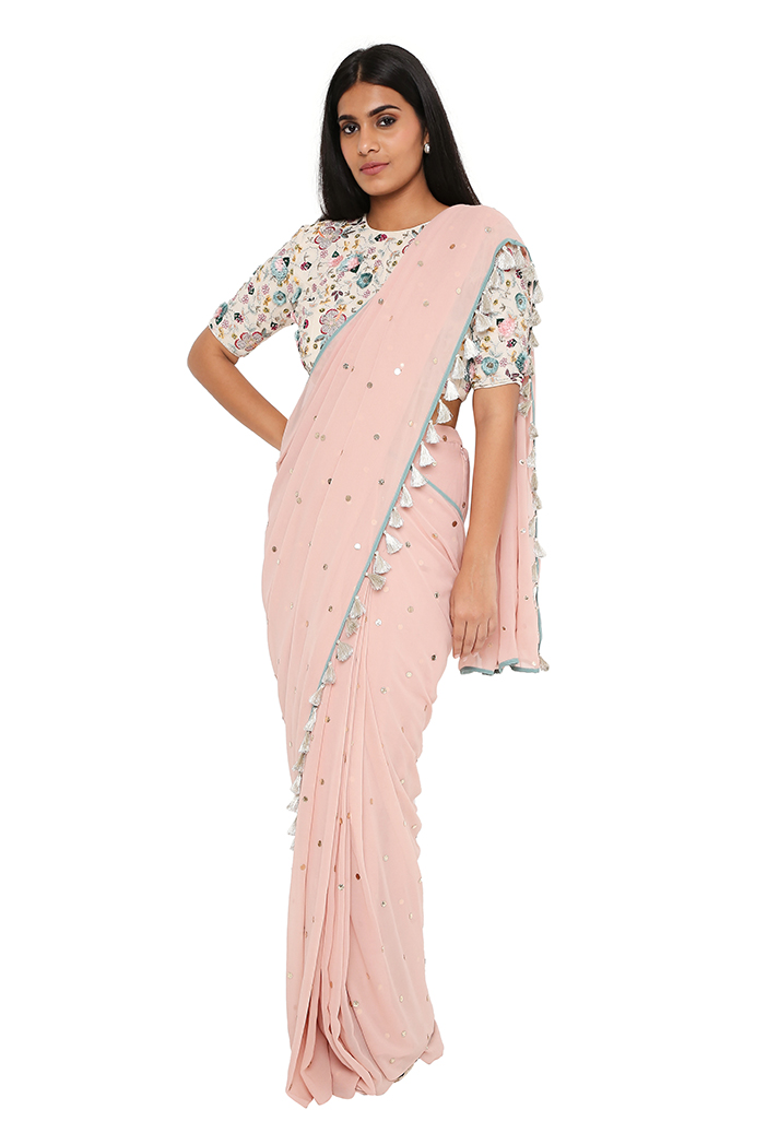 Amazon.com: Fashion_Dream Light Pink Georgette Saree Prestitch Saree  Exclsuive Saree Bollywood Saree Sabyasachi Saree (stitch) : Clothing, Shoes  & Jewelry