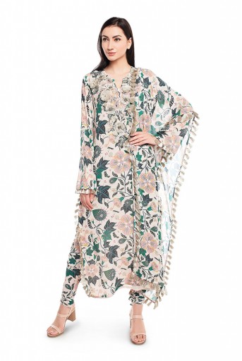 PS-FW632-F  White Printed Georgette Kurat with Churidar and Dupatta
