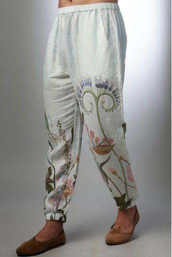 PS-MN439  White Printed Linen Bomber Kurta With Jogger Pant