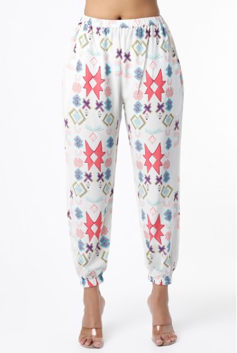 PS-FW787-B  White Small Star Print Crepe Top With Jogger Pants