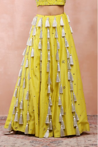 PS-LH0054-S  Yellow Embroidered Choli And Lehenga With Dupatta