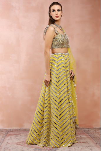 PS-LH0105-1  Yellow Embroidered Choli And Lehenga With Dupatta