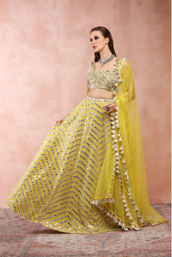 PS-LH0105  Yellow Embroidered Choli And Lehenga With Dupatta