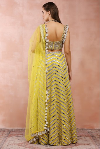 PS-LH0105  Yellow Embroidered Choli And Lehenga With Dupatta