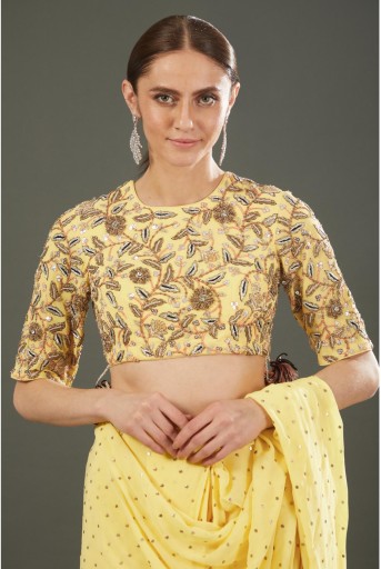PS-SR0011-E  Yellow Embroidered Choli With Yellow Pre Stitched Saree