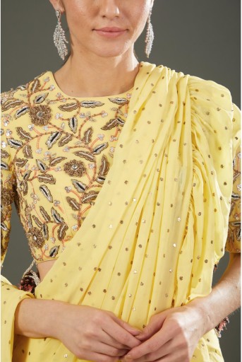 PS-SR0011-E  Yellow Embroidered Choli With Yellow Pre Stitched Saree