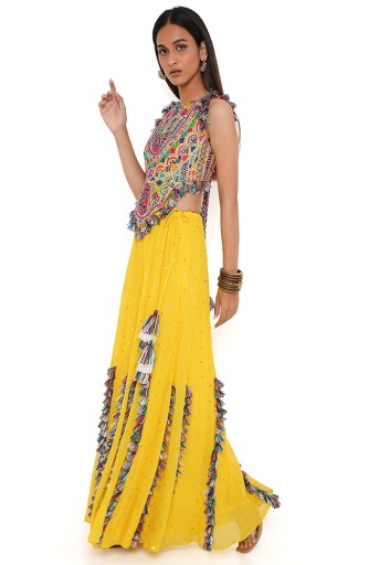 PS-CS0013-C  Yellow Georgette Embroidered Choli With Mukaish Georgette Sharara