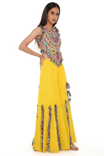 PS-CS0013-C  Yellow Georgette Embroidered Choli With Mukaish Georgette Sharara