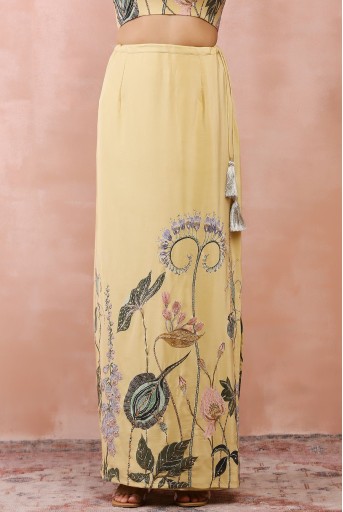 PS-CS0070-A  Yellow Niloufar Print Embroidered Choli With Skirt