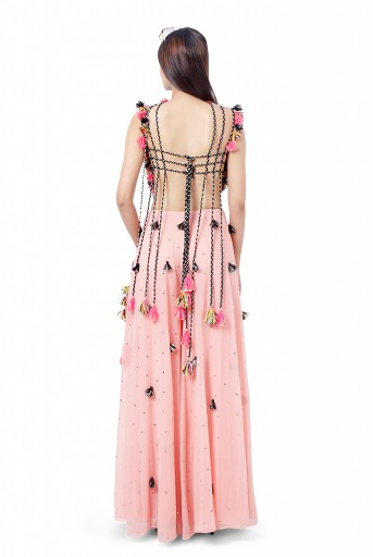PS-FW774   Zaha Coral Colour Georgette Embroidered Tie-Up Choli with Mukaish Georgette Sharara