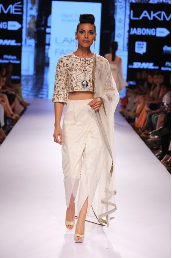 PS-FW311 Zubaida Ivory Dupion Silk Crop Top with Dhoti Pant and Tulle Dupatta