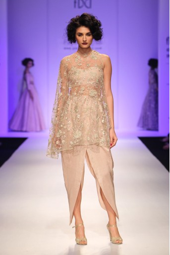 PS-FW338 Zuri Blush Tulle Cape with Silk Bustier and Dhoti Pant